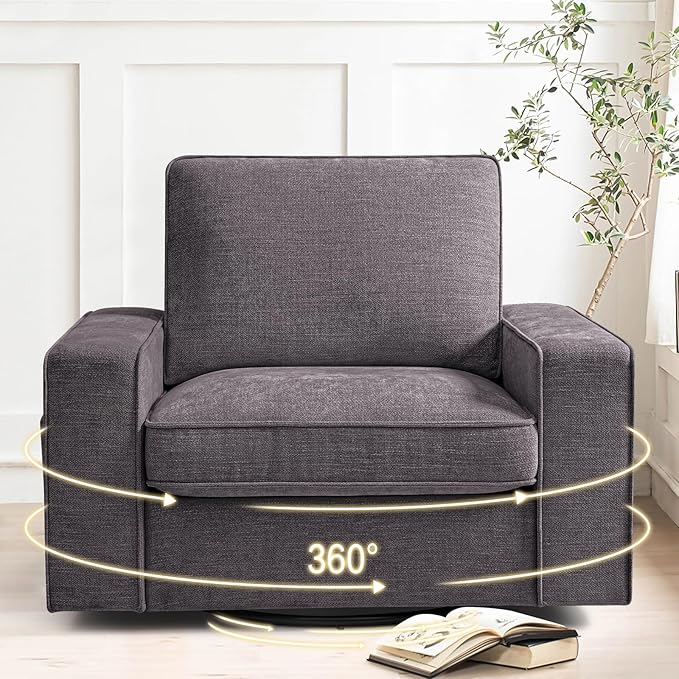 Swivel Accent Chair for Living Room Comfy Single Sofa Chair Soft&Breathable Padding with Extra Wide Armrests Washable Detachable Cover (Dark Gray)