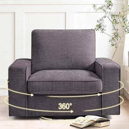 Swivel Accent Chair for Living Room Comfy Single Sofa Chair Soft&Breathable Padding with Extra Wide Armrests Washable Detachable Cover (Dark Gray)