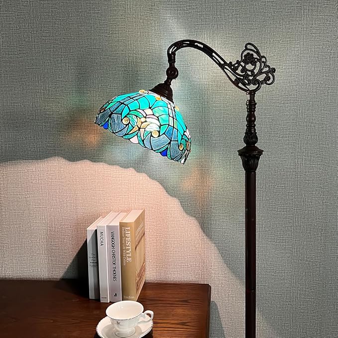 Tiffany Reading Floor Lamp,Stained Glass Gooseneck Floor Light for Reading,Antique Style Tall Standing Lamp for Living Room Bedroom and Office