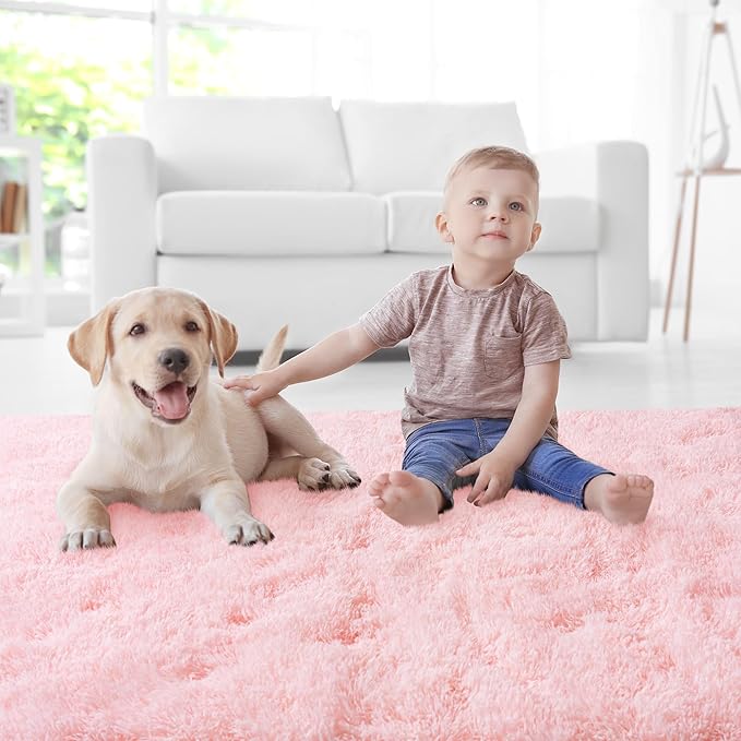 Pink Area Rugs for Living Room, 5x7 Fluffy Shaggy Rug Soft Carpets, Rugs for Bedroom Nursery Kids Room Dorm Home Decor Aesthetic