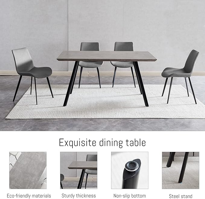 ZckyCine 59'' Modern 5-Piece Dining Table and Chair Combination, Rectangular Wooden Dining Table Includes 4 Pu Leather Chairs, Comfortable 4-6 Seats, Suitable for Dining, Kitchen, Apartment