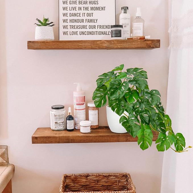 DILATATA Fake Plants Indoor 9 Inch Artificial Monstera Plant in White Plastic Pot - Faux Potted Tropical Palm Plant for Home Aesthetic Decor Living Room Shelf Office