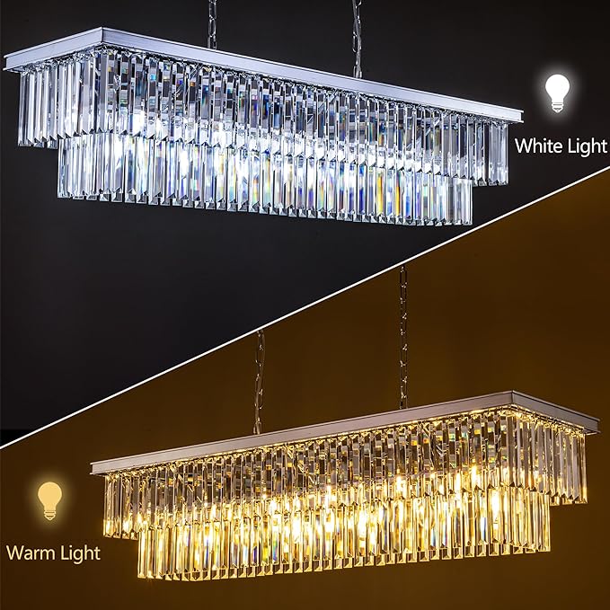 Wellmet 9-Light Crystal Chandelier 34.5 inch, Contemporary Modern Chandeliers Adjustable for Living Room, Dining Room, Pool Table Light, Kitchen Island Lighting (Chrome, 47 inches)