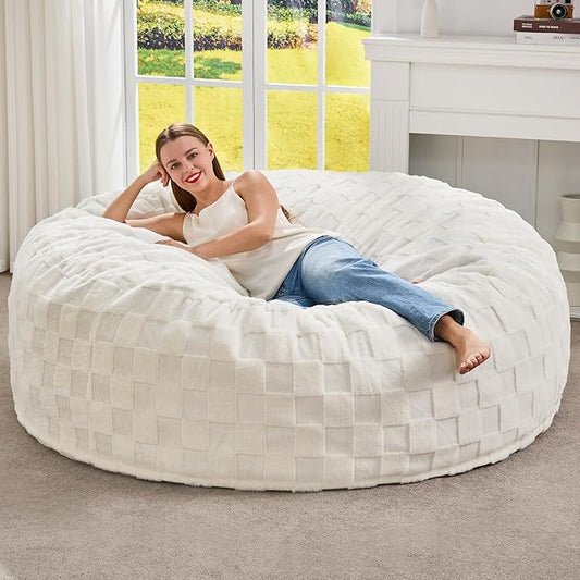 Hobestluk Bean Bag Chairs Beanbag Chair with Filler Adult Bean Bags with Fluffy Cover, Giant Bean Bag Chairs for Adults for Living Room, Bedroom (White, 5FT - 50” x 50” x 24”)