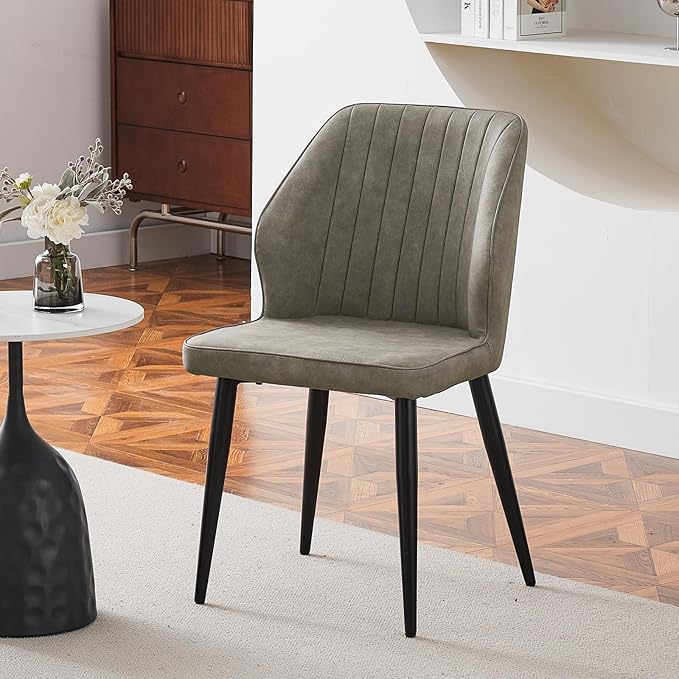 CLIPOP Faux Leather Dining Chairs Set of 2, Modern Kitchen Chairs with Upholstered Seat, High Back, Dining Room Chairs for Kitchen, Greige