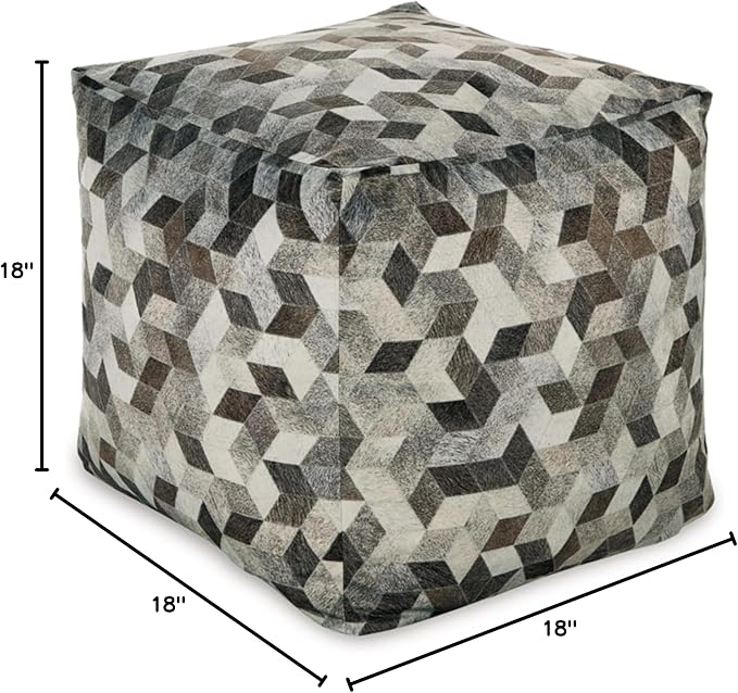 Signature Design by Ashley Albermarle Casual Geometric Patterned Pouf 18 x 18 Inches, Gray & Dark Brown