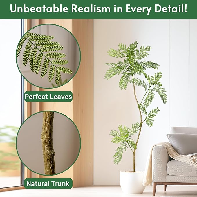 5.7FT Artificial Tree Fake Jacaranda Tree,Faux Tall Tree Lifelike Green Leaves Large Plants Indoor Fake Trees for Home Decor