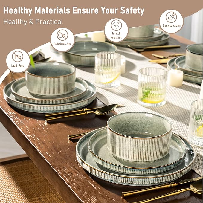 GBHOME Stoneware Dinnerware Sets for 6,Round Reactive Glaze Ceramic Plates and Bowls Set,Highly Scratch Resistant | Dishwasher & Microwave Safe Dishes Set,Service for 6(18Pcs)