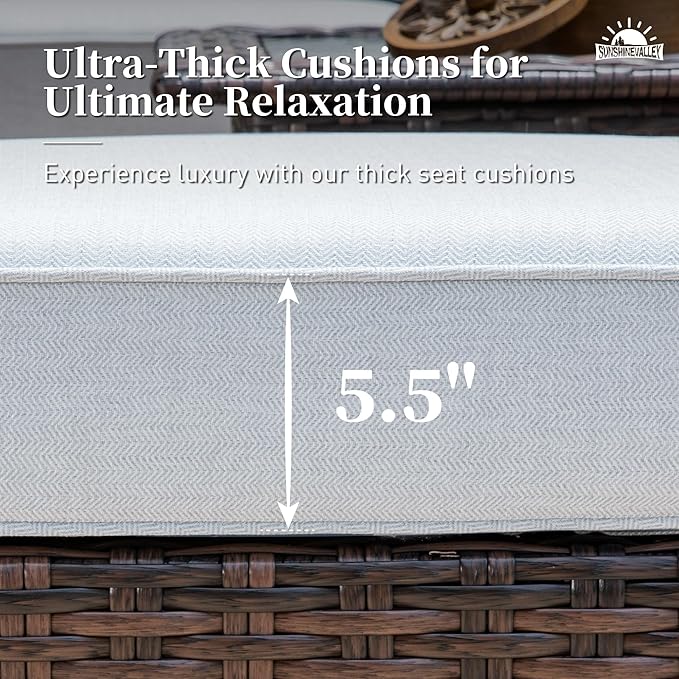 Patio Furniture Set with Swivel Chairs, High Back Wicker Rattan Furniture with 5.5" Thick Cushions and Coffee Table, Outdoor Conversation Set for Backyard Deck,7 Seats, Grey