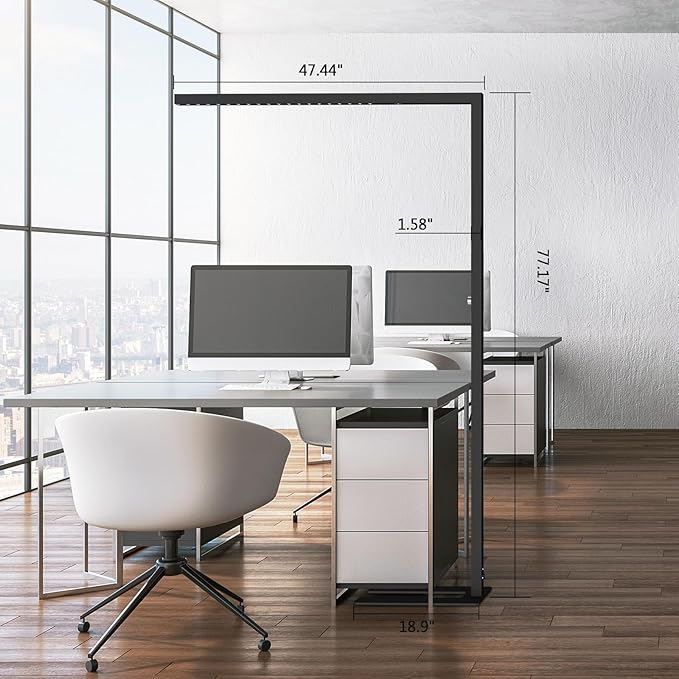 STERREN 77" LED Floor Lamp, 7350LM Dimmable Eye-Care Standing Piano Lamp, 70W Modern Tall Reading Light Bright Lighting for Office Living Room Bedroom, 4000K Natural Daylight - Black