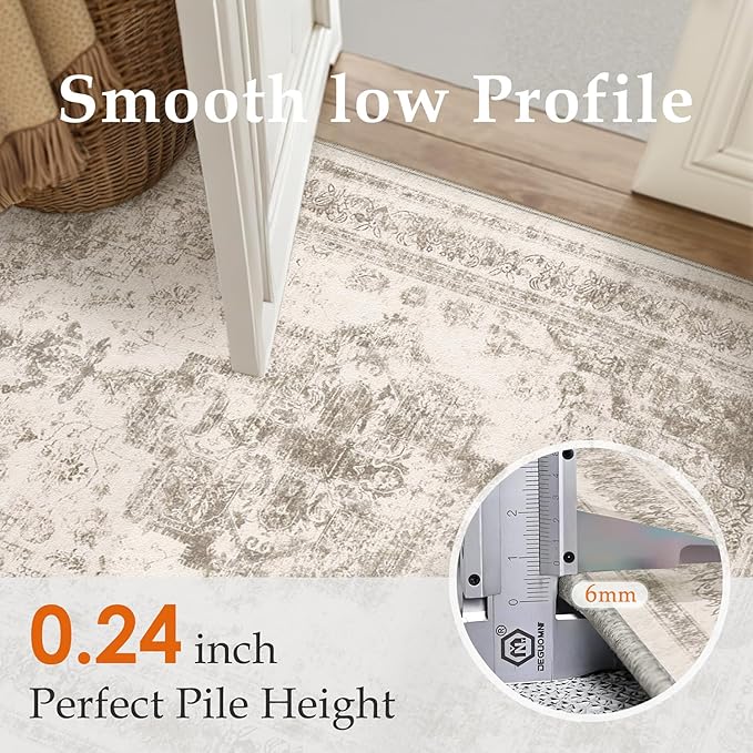 Runner Rug 3x7 Beige Hallway Washable Carpet Non Slip Vintage Medallion Carpet Low Pile Soft Distressed Retro Indoor Long Rug for Entryway Kitchen Bathroom Laundry Bedroom