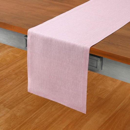 Solino Home Linen Table Runner 90 Inches Long - Athena, 100% Pure Linen Bubblegum Pink Table Runner 14 x 90 Inch for Dining, Halloween