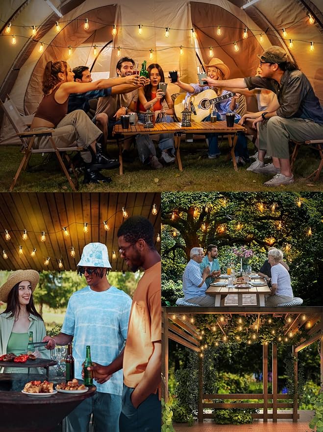 Svater Outdoor String 100 FT, Patio for Outside with Shatterproof S14 Bulbs, Waterproof LED Hanging Lights for Cafe Backyard Bistro Party, Warm White