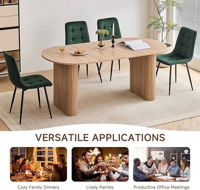 5-Piece Dining Table Set for 4 6 People with Heavy Duty Legs Dining Room Tables Set for 4 Table and Chairs for Living Room Kitchen Apartment(Natural Table with 4 Green Chairs)