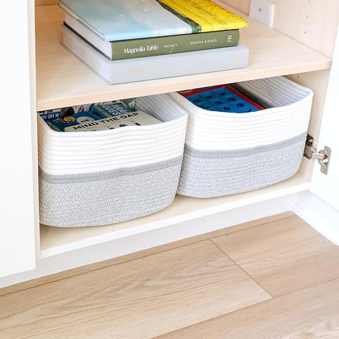 NaturalCozy Storage Baskets 16.8”x13”x7.6” Cotton Rope Woven Baskets for Organizing 3-Pack | Toy Storage Bins | Basket for Shelves, Laundry, Blanket, Clothes, Closet, Kitchen, Bathroom, Gifts