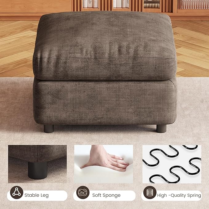 Brown Ottoman with Storage, Modular Footrest for Sofa Couch Sectional, Convertible Lounge Seat with Hidden Storage, Comfortable Sofa Accessory for Living Room Bedroom Apartment Spaces