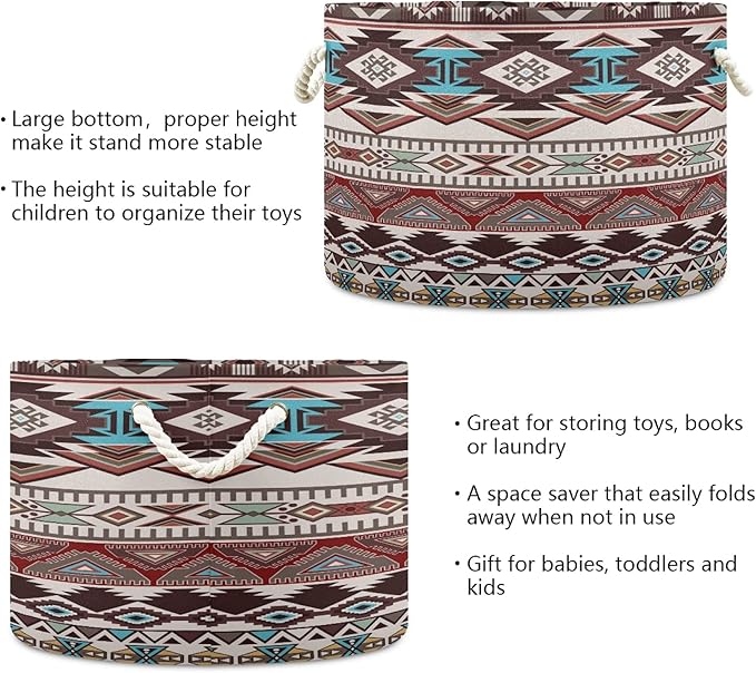 xigua Large Storage Basket Cotton Rope Basket Aztec Navajo Pattern Baby Laundry Basket for Blankets Toys Storage Basket Laundry Hamper