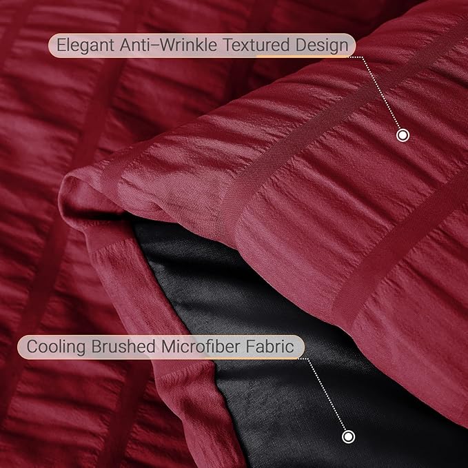 MUXHOMO 7 Pieces Queen Comforter Set, Seersucker Bed in a Bag Queen Size, All Season Luxury Bedding Set with Comforter, Flat Sheet, Fitted Sheet, Pillowcases & Shams, Red & Black