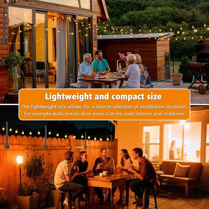 2.8Ft String Light Poles 10 Pack,Light Poles for Outside Lights,Outdoor with Fence Brackets Hanging Lights,Metal Stand Deck Patio Backyard