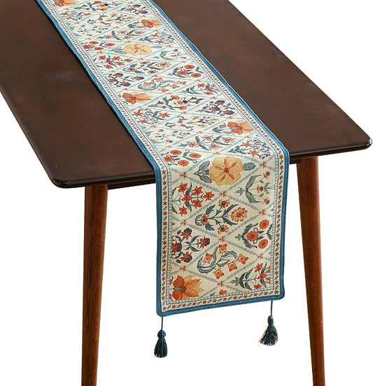 ISAENNE Designer Bohemian Elegant Linen Table Runner 71 Inches Long,Colorful Flower Pattern Table Runners for Dining Tables,Thanksgiving,Kitchen Tables,Christmas,12"*71"-Floralsea A