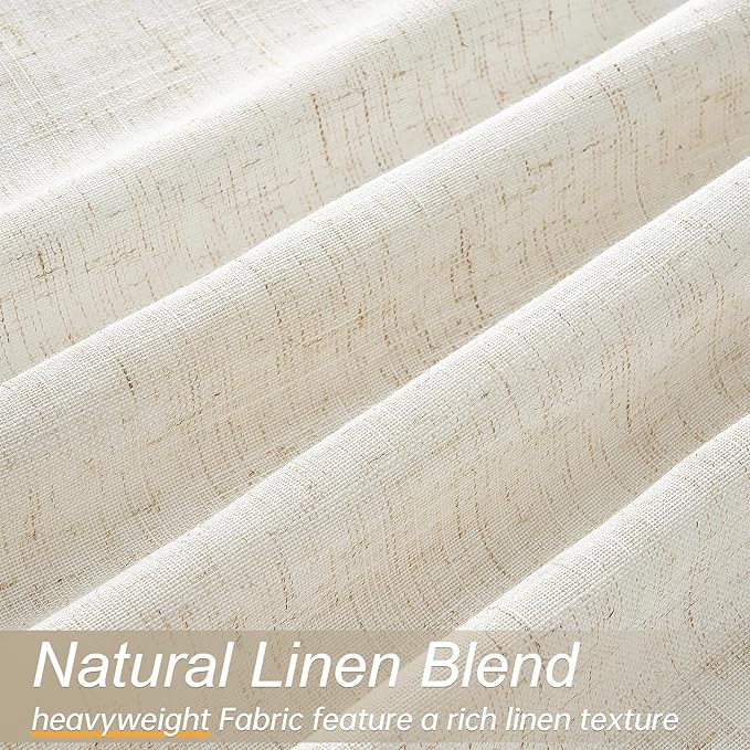 Natural Cream Linen Curtains 92 Inches Long for Living Dining Room Bedroom Thick Linen Textured Pleat Drapes with Grommet Light Filtering Boho Farmhouse Semi Sheer 92 Inch Curtain 52" x 92"