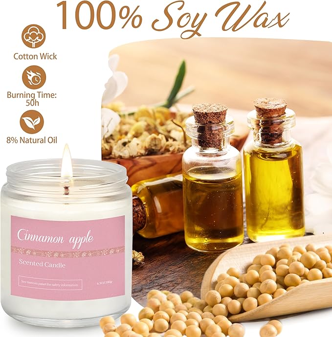 6 Pack Fall Candles for Home Scented, Fall Scented Candles for Women Gifts Autumn Home Decor, Natural Non Toxic Soy Candle Set Pumpkin/Cinnamon Apple/Vanilla/Lavender/Sage/Eucalyptus