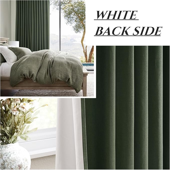 Dark Olive Green Bedroom Curtains 92 Inch Length 2 Panels Set Burg,Pinch Pleated Decorative Blackout Drapes Thermal Insulating Window Full Light Blocking Linen Blend Sunroom Pine (40"Wx92"Lx2 Loden)