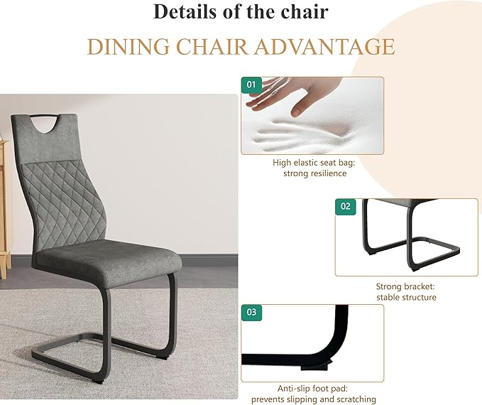 ZckyCine Modern Mid-Century Dining Table Set for 4-6 People Kitchen Dining Room Table Set Extendable Wood Dining Table and 4 Upholstered Chairs, Home Kitchen Furniture