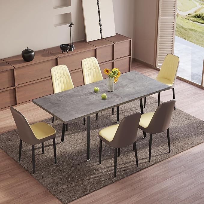 7 Piece Dining Table Set for 6-8,55-71" Extendable Dining Table Set with 6 Upholstered Chairs,Rectangle Kitchen Table Set for Small Space,Dining Room and Office,Grey