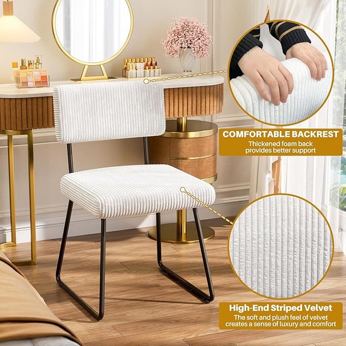 Velvet Dining Chairs Set of 4, Upholstered Dining Room Kitchen Chair with Thick Cushion, Soft Backrest, Metal Legs, Mid Century Modern Accent Side Chair for Home Living Room Bedroom, White