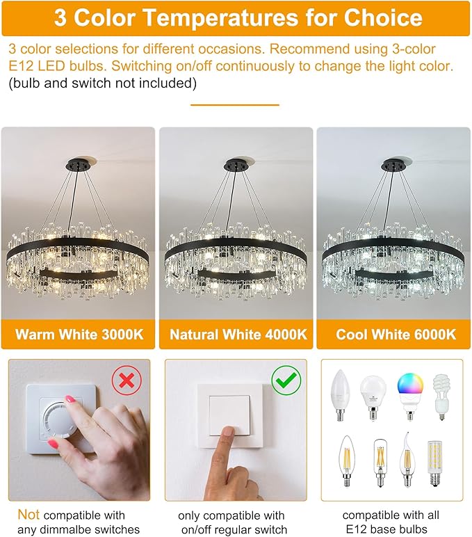 Round Crystal Chandeliers, D31.5 inch 16-Light Black Chandelier Lighting Fixture, Height Adjustable Pendant Ceiling Light for Living Room Dining Room Bedroom