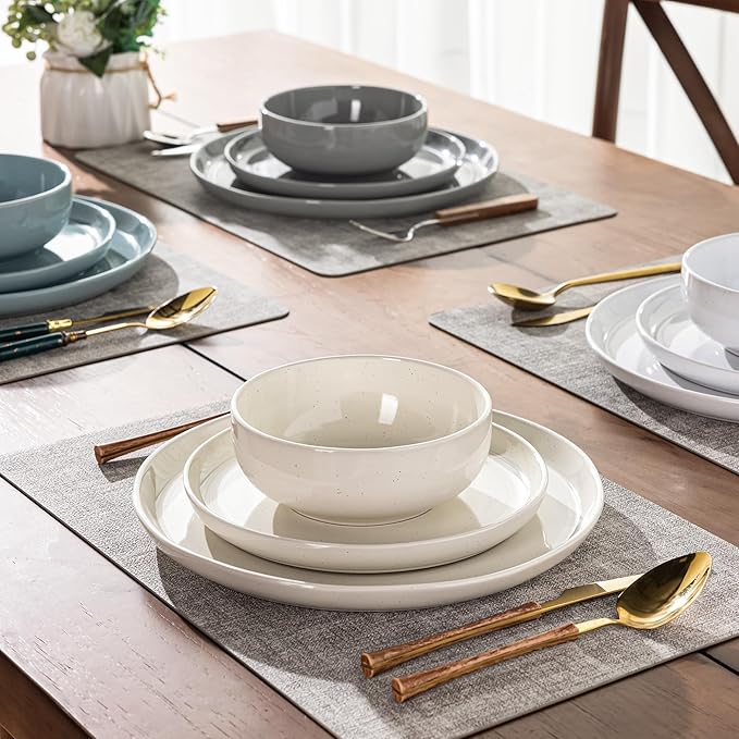 GBHOME Ceramic Dinnerware Set for 4, 12pcs Stoneware Plates and Bowls Sets, Handmade Chip and Scratch Resistant Dishes Set, Dishwasher & Microwave Safe