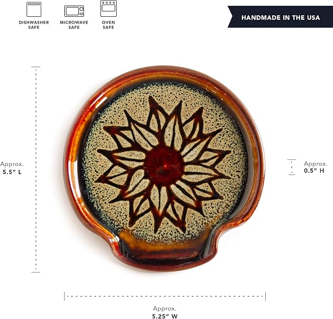 Georgetown Pottery Spoon Rest Hamada Sunflower, Handmade, Made in USA, Ceramic