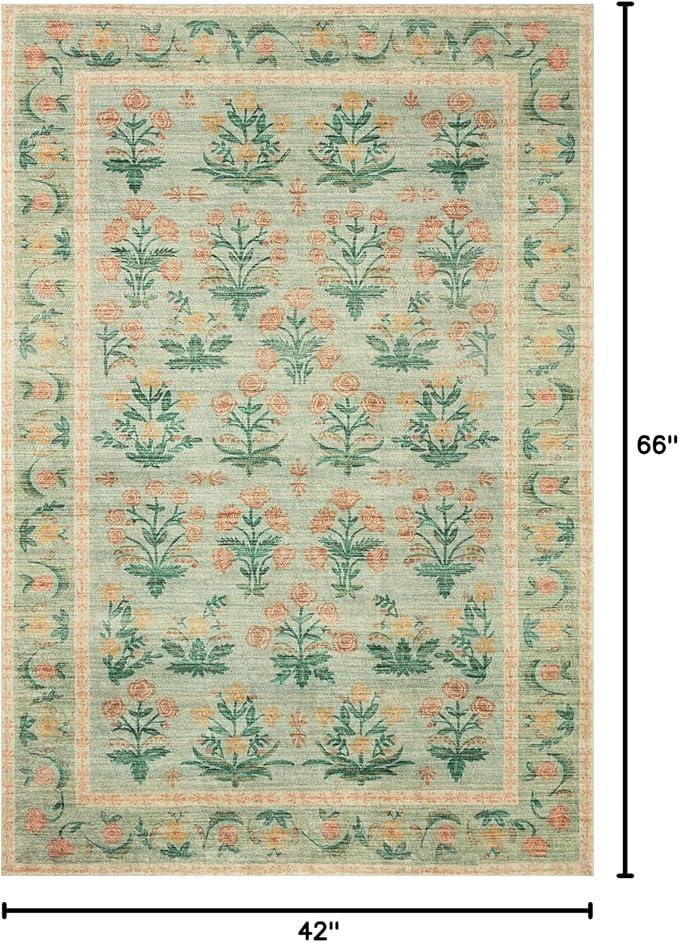 Loloi Rifle Paper Co. Eden Collection EDE-01 Mughal Rose Moss 3'-6" x 5'-6" Accent Rug