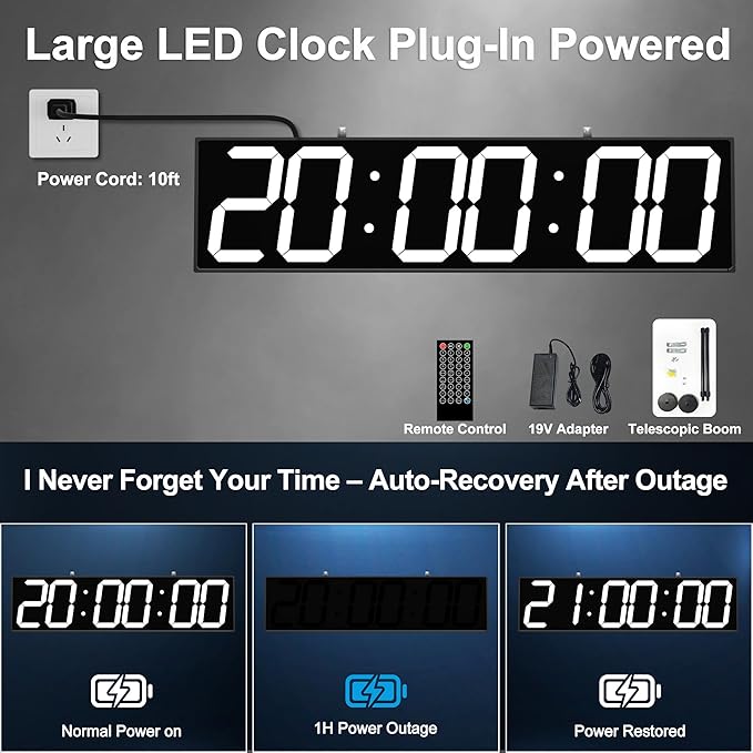 Digital Clock Large Display 28" with Remote Control,Double-Sided Clock, Suspended Design for Hospitals, Factories, Airports.