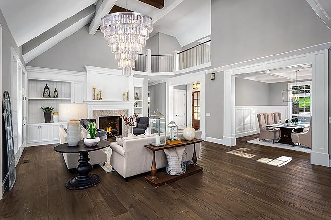 TOCHIC Large Crystal Chandelier for High Ceiling, 40-inch 7-Tier Modern Chrome Crystal Chandeliers Lighting Fixture, Raindrop K9 Round Light for Entryway Staircase Foyer Living Bedroom Dining Room