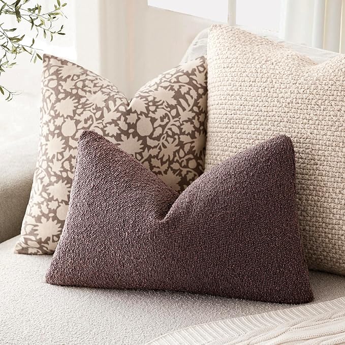 Foindtower Pack of 2 Textured Boucle Throw Pillow Covers Accent Solid Decorative Lumbar Pillow Cases Cozy Soft Couch Cushion Case for Chair Sofa Bedroom Living Room Home Decor 12x20 Inch Dark Purple