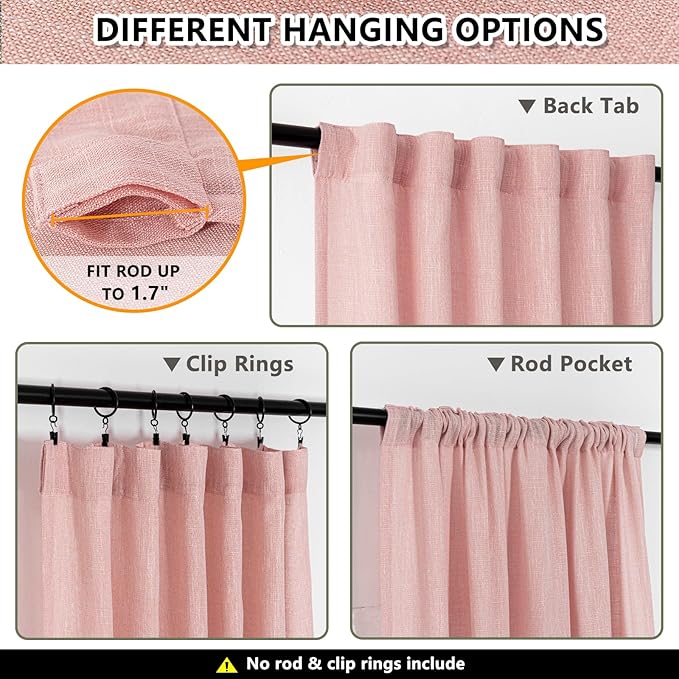MYSKY HOME Blush Pink Living Room Curtains 2 Panel Sets, Soft Semi Sheers Light Filtering Back Tab Privacy Drapes for Patio Pergola Gazebo Nice Vertical Elegant Style, 50 x 95 Inches, Pink, Set of 2