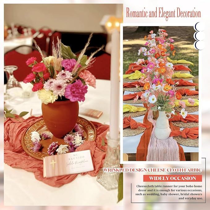 8 Pack 10FT Orange Easter Cheesecloth Table Runner 35x120 Inch Gauze Rustic Wedding Cheese Cloth Table Runners, Romantic Semi Sheer Boho Table Runners for Wedding Bridal Shower Party Decor