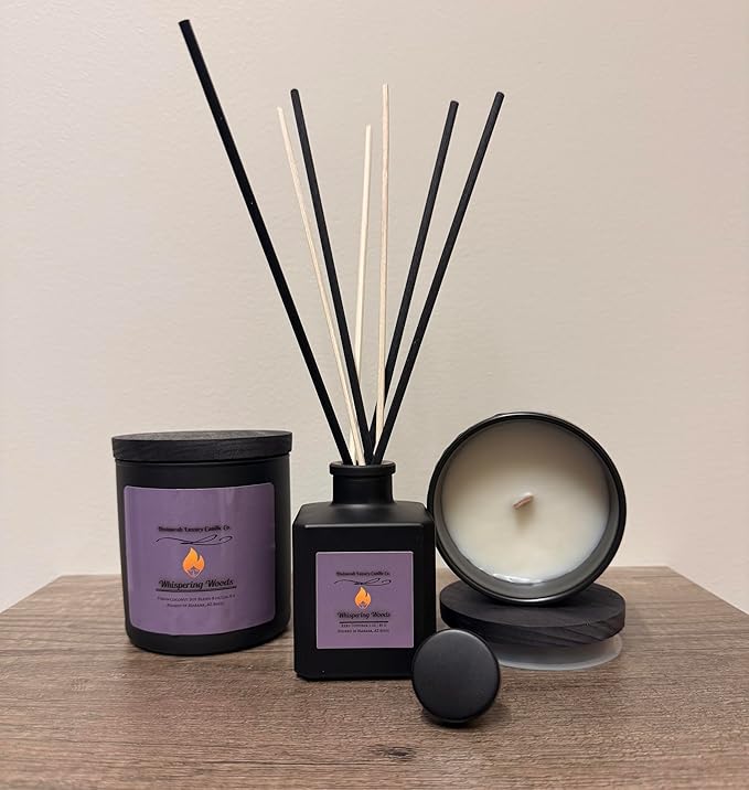 Divinorah Luxury Candle Co. Whispering Woods Scented Candle, Black Matte Glass Jar, Virgin Coconut Soy Blend, 8 oz, Fall Collection, Natural Fragrance