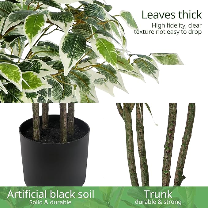 Artificial Ficus Tree，6ft Tall Silk Ficus Tree for Home Decor Indoor & Outdoor Fake Plant Suitable for Living Room,R1802PCS