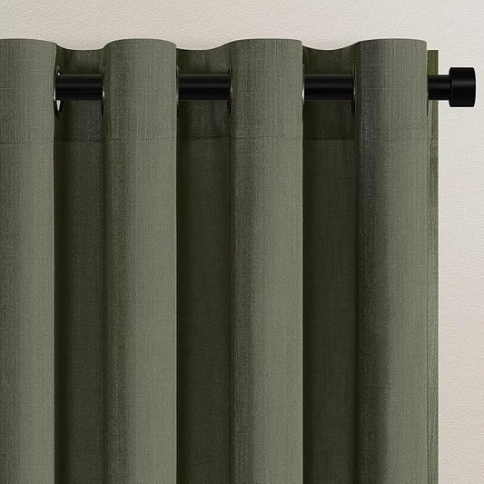 Topfinel Olive Green Linen Sheer Curtains 84 Inches Long 2 Panels for Living Room Bedroom Rustic Grommet Curtain Light Filtering Loden Forest Green Farmhouse Drapes 84 Inch Length