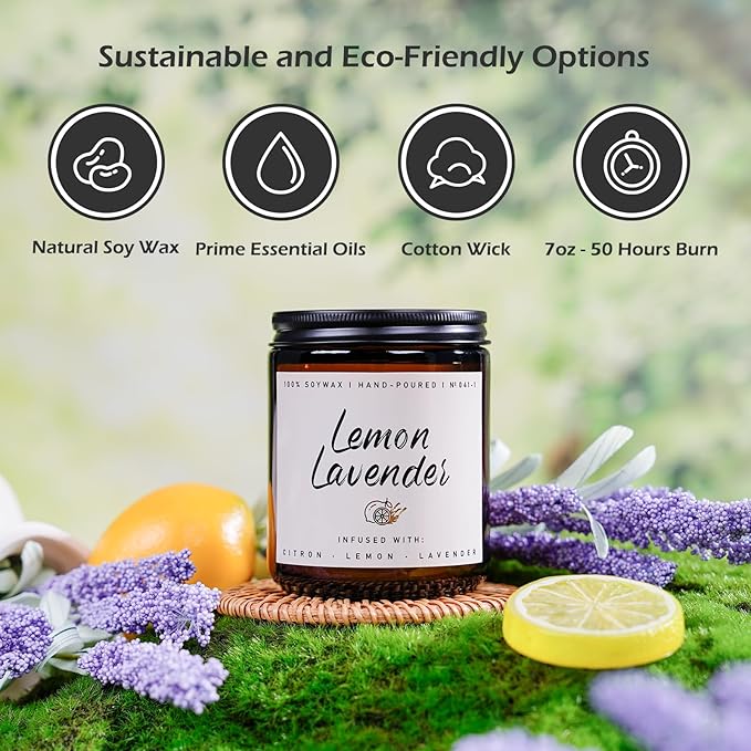 Scented Candle for Home | Lemon Lavender Candle | Aromatherapy Candles - Soy Candles for Home Scented, Gifts for Women Men, Lemon Fragrance -7oz, Single-Wick