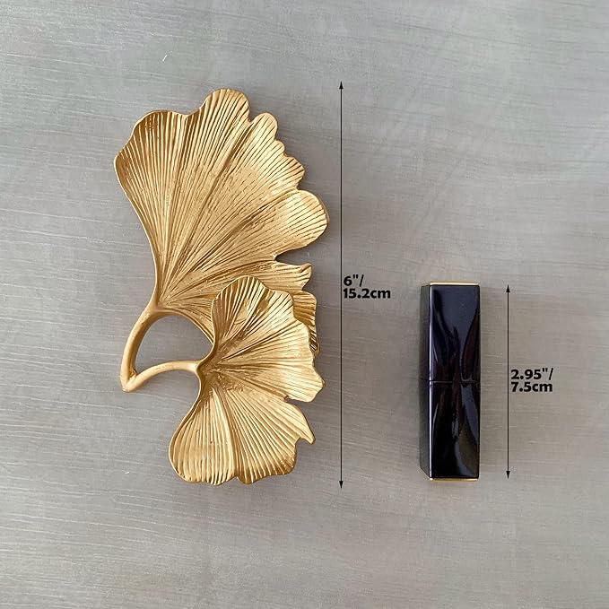 Metal Jewelry Dish, Small Leaf Shaped Ring Holder Jewelry Organizer, Trinket Dish Vanity Tray for Dresser Christmas Birthday Wedding Gifts 2-Tier Ginkgo-Gold