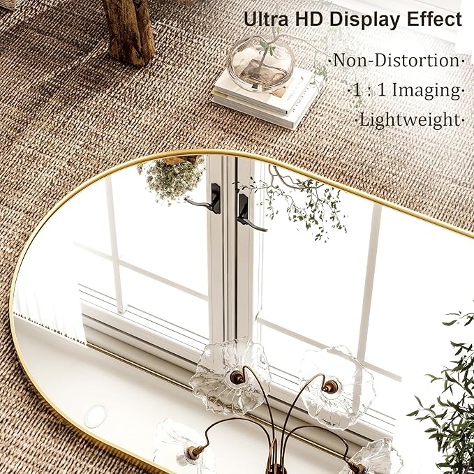 HARRITPURE 86x46 inch Full Length Mirror - Oversized Arched Mirror Aluminum Frame Full Body Floor Mirror with Stand for Living Room,Bedroom,Cloakroom,Gold