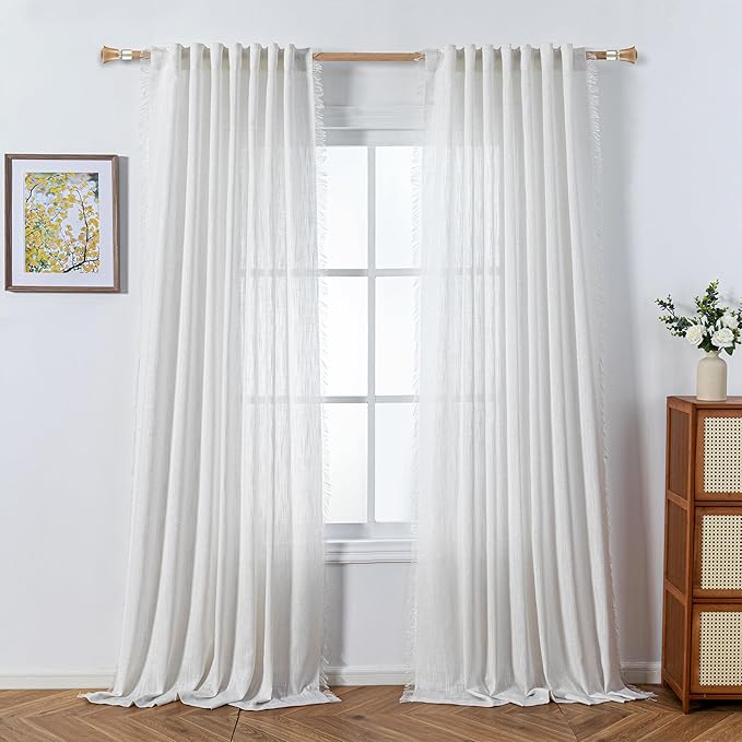 MYSKY HOME Natural Living Room Curtains 2 Panel Set Silver Soft Cotton Blend Semi Sheers Light Filtering Back Tab Privacy Drapes for Patio Pergola Gazebo Nice Vertical Elegant Style, 50 x 95 Inches