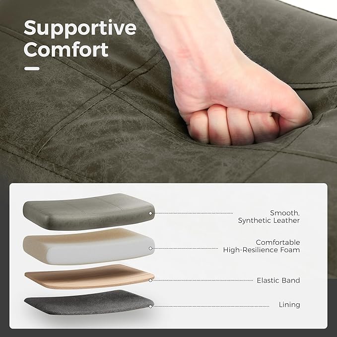 MAISON ARTS Wood Counter Height Bar Stools Set of 3 for Kitchen Counter Solid Wood Legs with Faux Leather Saddle Seat Farmhouse Barstools for 34"-38" Counter Island Upholstered Stools, 24in Grey