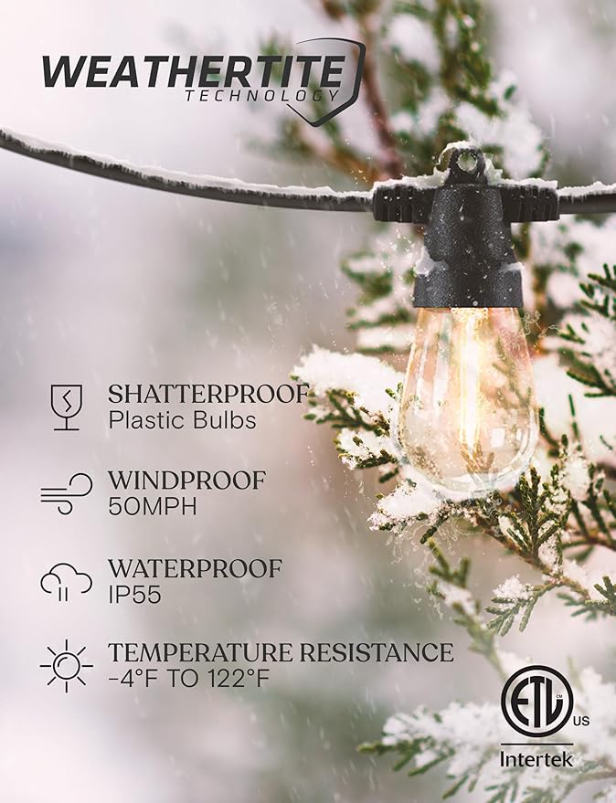 Brightech Ambience Pro Solar String Lights for Outside - Super Bright Remote Control Color Adjustable Outdoor String Light - Commercial Grade String, 15 Waterproof LED Bulbs for Patios, Camping - 48Ft