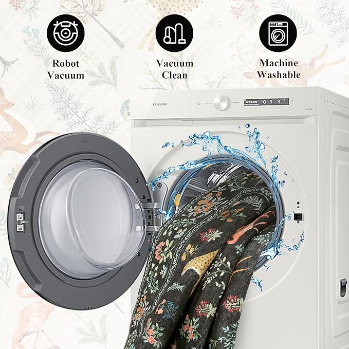 DUKINO 3x5 Rug, Washable Animal Area Rug with Non Slip Vintage Design, Indoor Soft Low Pile Carpet for Bedroom, Nursery, Dining Room, Farmhouse, Playroom, Black