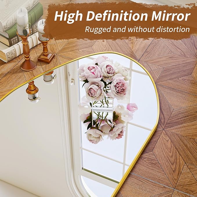 BEAUTYPEAK Irregular Full Length Mirror - 67x24 Inch Gold Framed Modern Mirrors, Unique Shape Vanity Wall Mirror for Living Room Bedroom Entryway Hallway